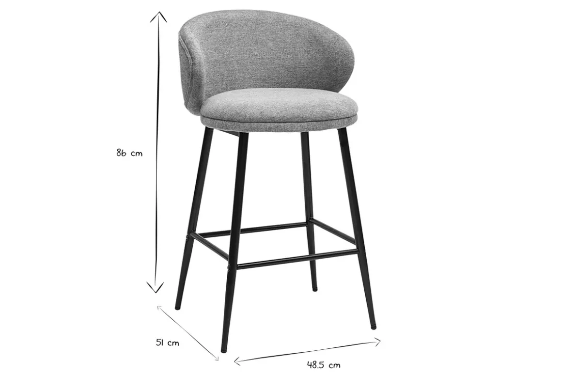 Shop Miliboo Taburetes de bar de diseño en tela efecto terciopelo texturizado celadón y metal negro (juego de 2) ROSALIE