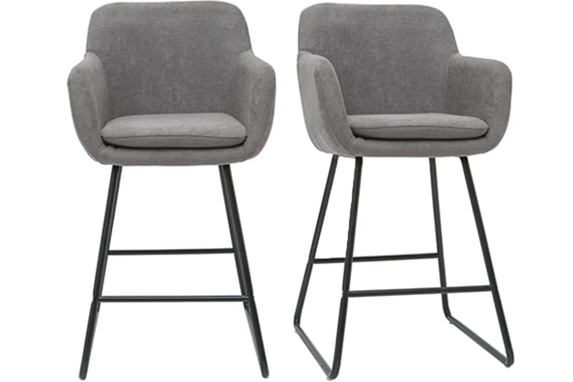 Best Miliboo Taburetes de bar en tejido efecto terciopelo gris A65 cm (lote de 2) AMIKA