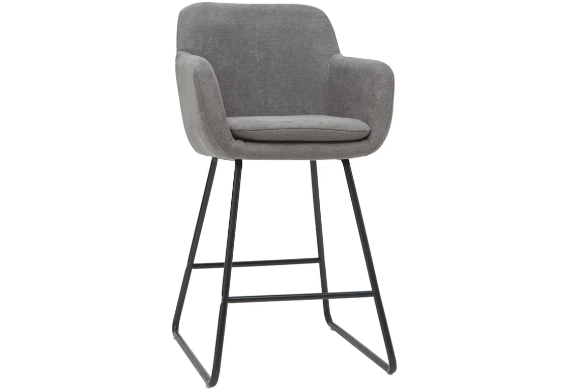 Best Miliboo Taburetes de bar en tejido efecto terciopelo gris A65 cm (lote de 2) AMIKA