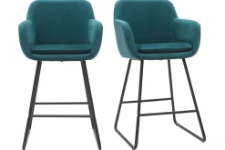 Cheap Miliboo Taburetes de bar en tejido efecto terciopelo azul petróleo A65 cm (lote de 2) AMIKA