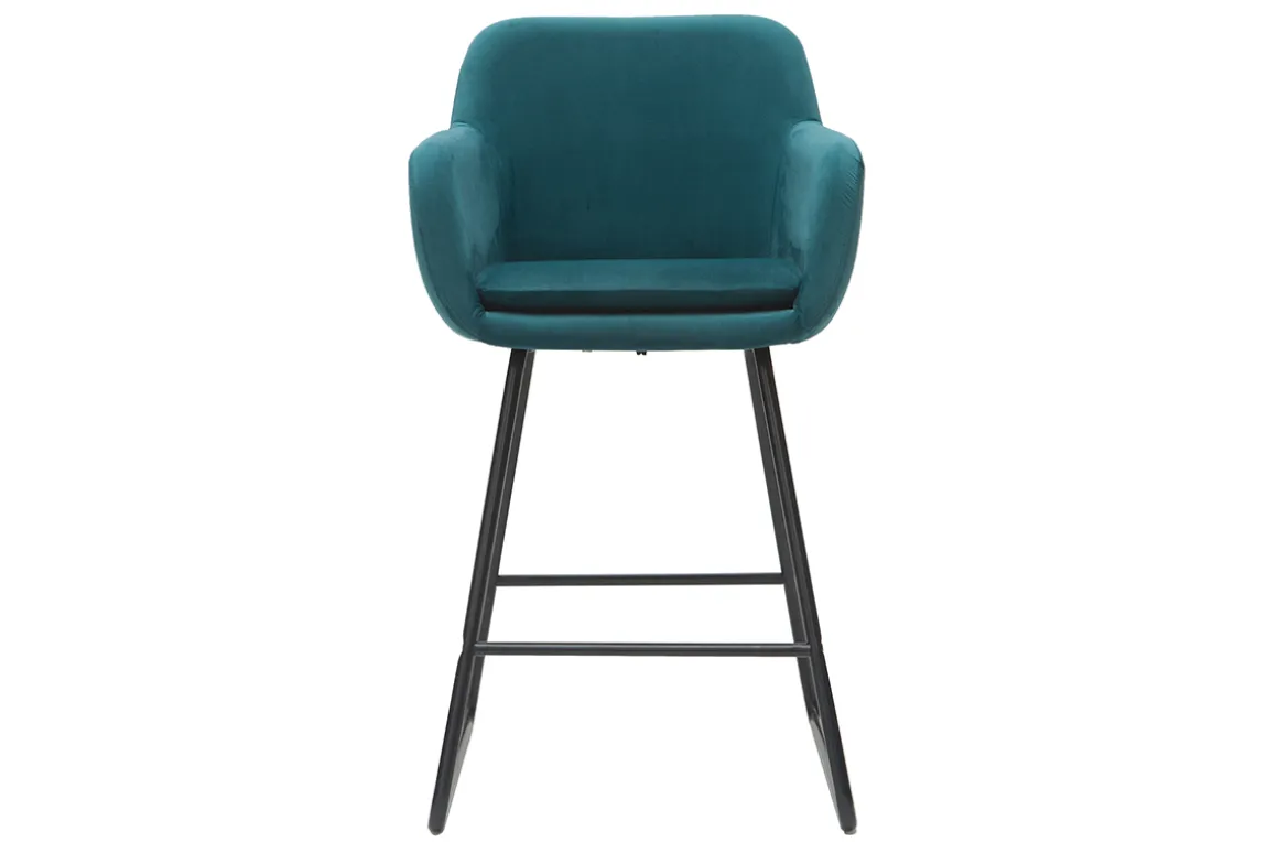 Cheap Miliboo Taburetes de bar en tejido efecto terciopelo azul petróleo A65 cm (lote de 2) AMIKA