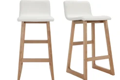 Fashion Miliboo Taburetes de bar madera clara y PU blanco lote de 2 OSAKA