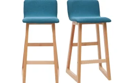 Flash Sale Miliboo Taburetes de bar madera clara y tejido azul petróleo lote de 2 OSAKA