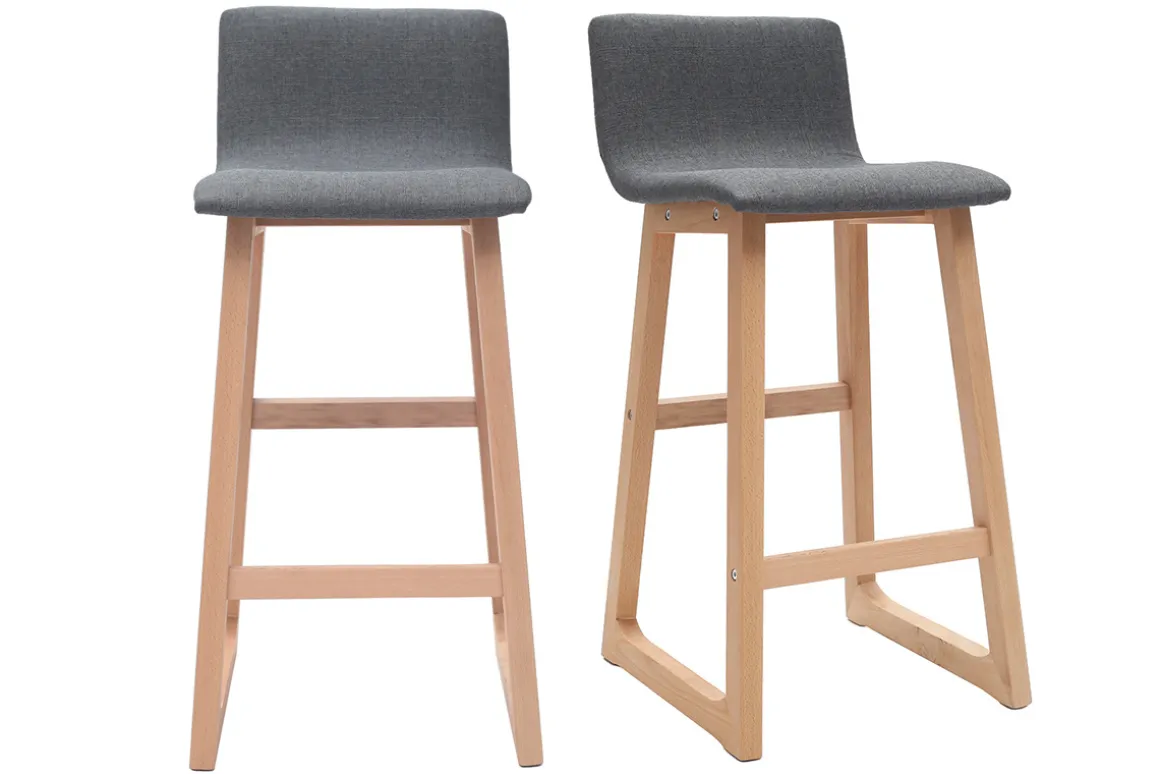 Clearance Miliboo Taburetes de bar madera clara y tejido gris lote de 2 OSAKA