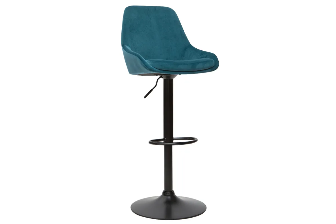 Clearance Miliboo Taburetes de bar moderno regulables terciopelo azul petróleo (lote de 2) HOLO