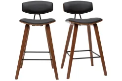 Cheap Miliboo Taburetes de bar moderno negro y madera oscura A69 cm (lote de 2) VASCO