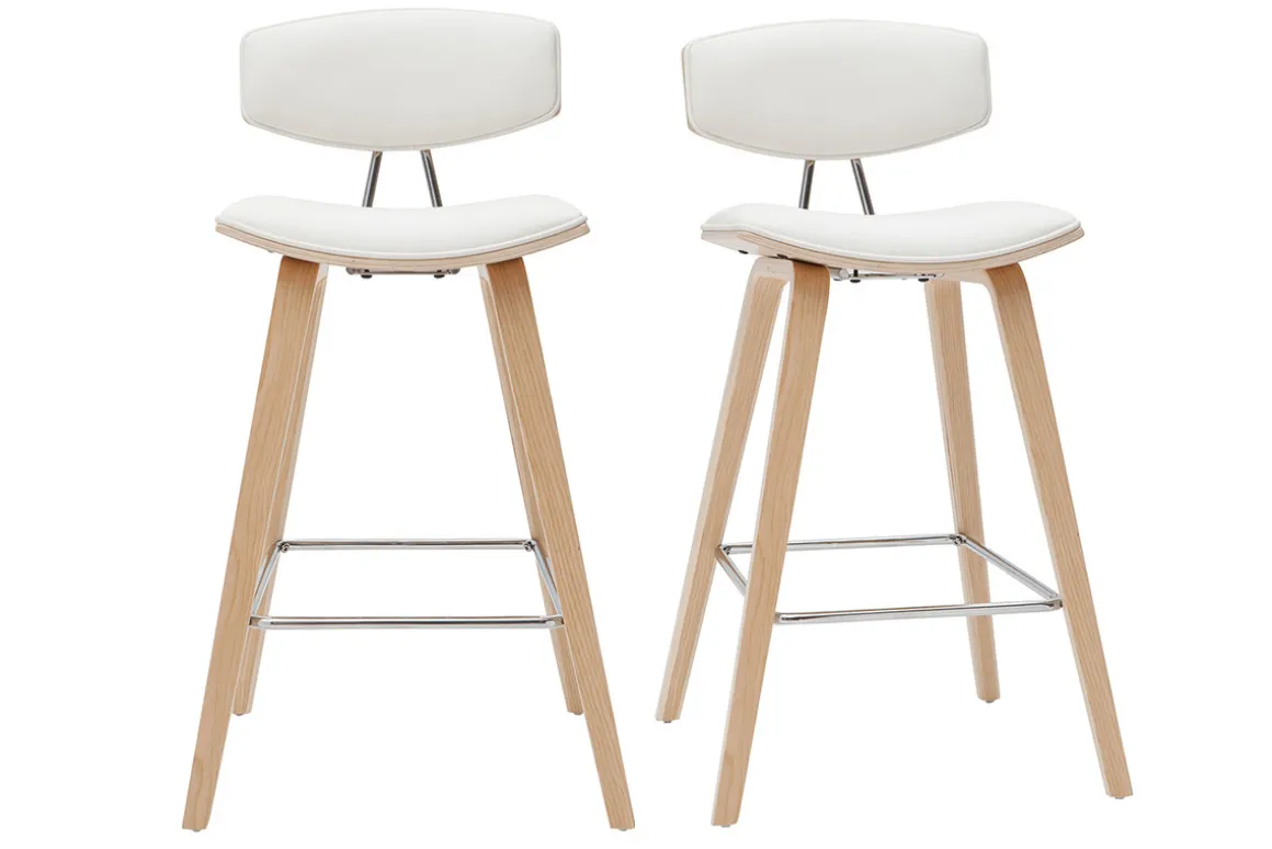 New Miliboo Taburetes de bar modernos blanco y madera clar A69 cm (lote de 2) VASCO