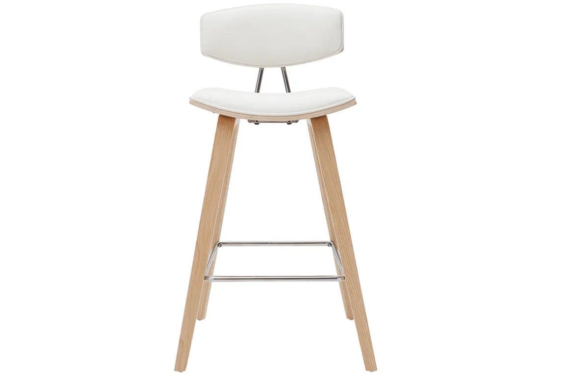 New Miliboo Taburetes de bar modernos blanco y madera clar A69 cm (lote de 2) VASCO