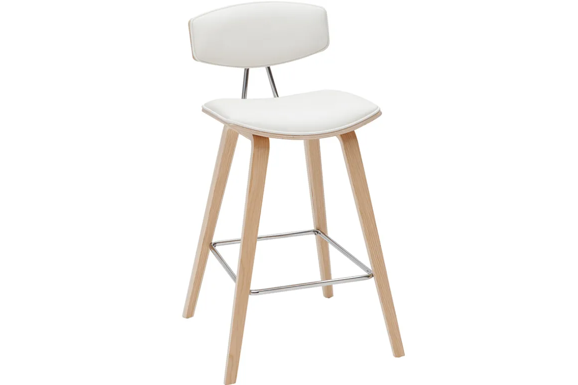 New Miliboo Taburetes de bar modernos blanco y madera clar A69 cm (lote de 2) VASCO