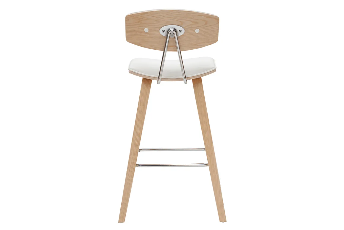 New Miliboo Taburetes de bar modernos blanco y madera clar A69 cm (lote de 2) VASCO