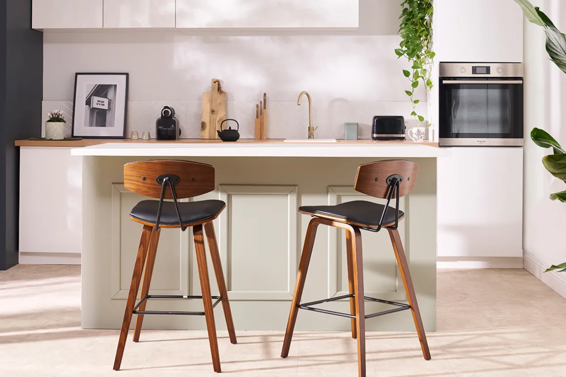 New Miliboo Taburetes de bar modernos blanco y madera clar A69 cm (lote de 2) VASCO