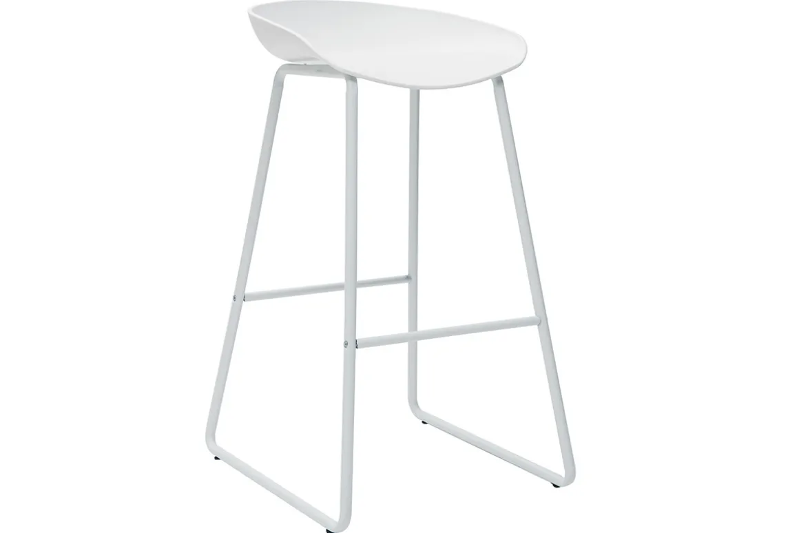 Shop Miliboo Taburetes de bar modernos blancos con patas en metal (lote de 2) PEBBLE