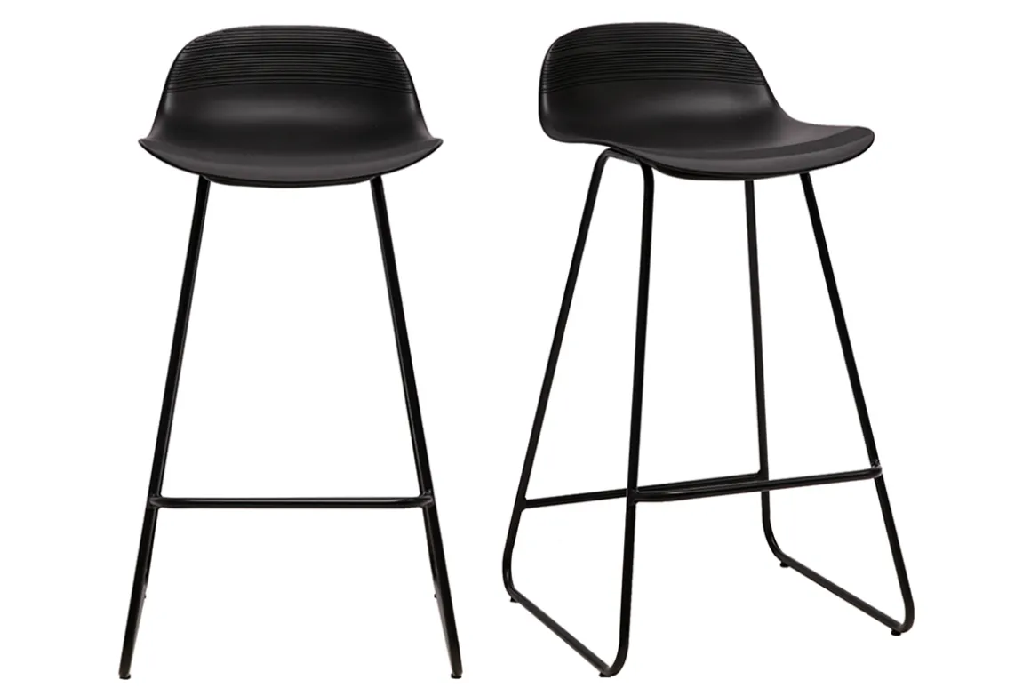 Hot Miliboo Taburetes de bar negro y pie negro A65 cm (lote de 2) ELLA