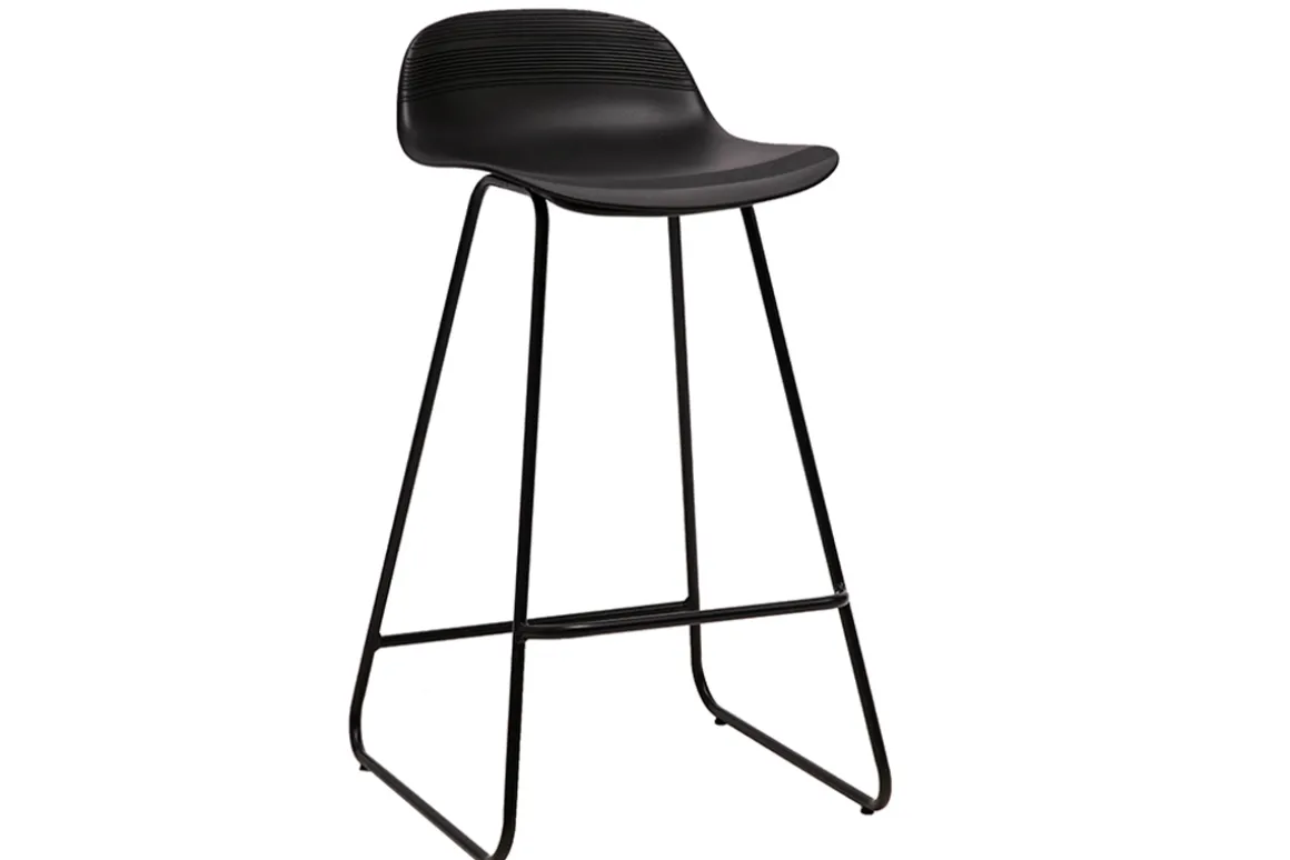 Hot Miliboo Taburetes de bar negro y pie negro A65 cm (lote de 2) ELLA