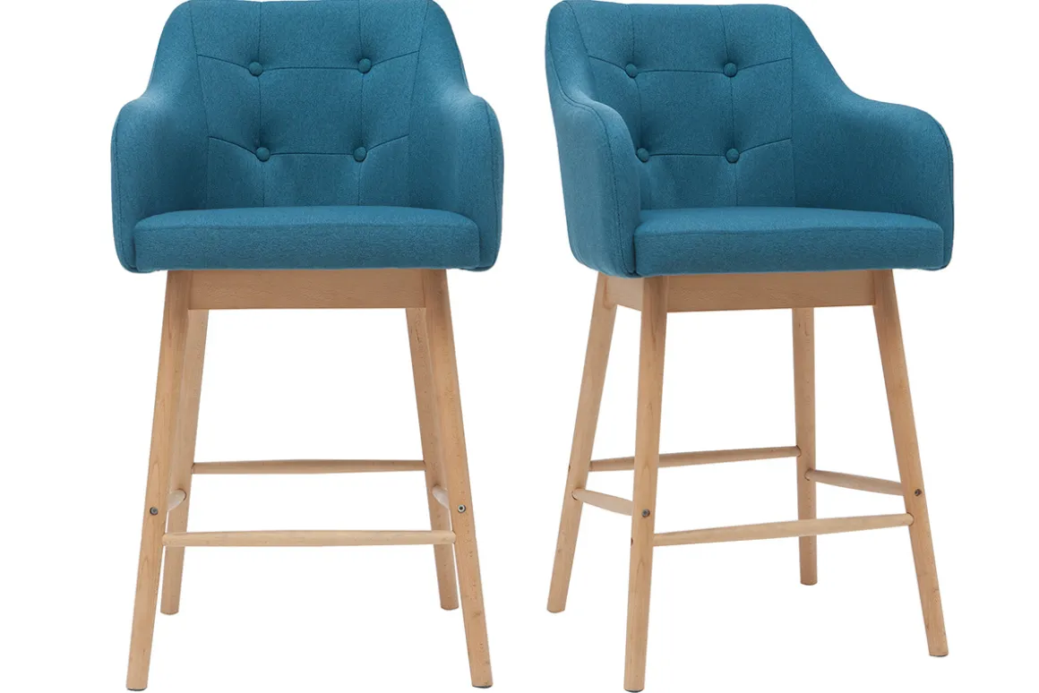 Cheap Miliboo Taburetes de bar nórdicos azul petróleo y madera A65 cm (lote de 2) BALTIK