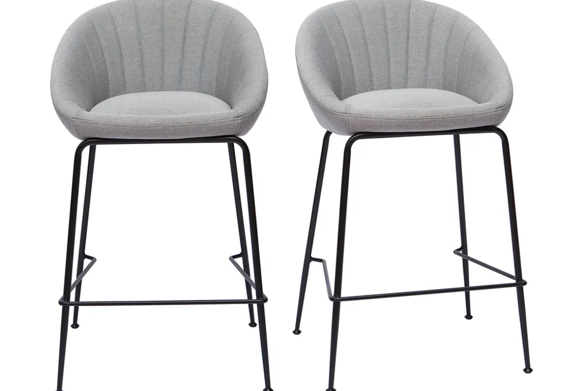 Best Sale Miliboo Taburetes de bar tejido gris claro 65 cm (lote de 2) SHERU