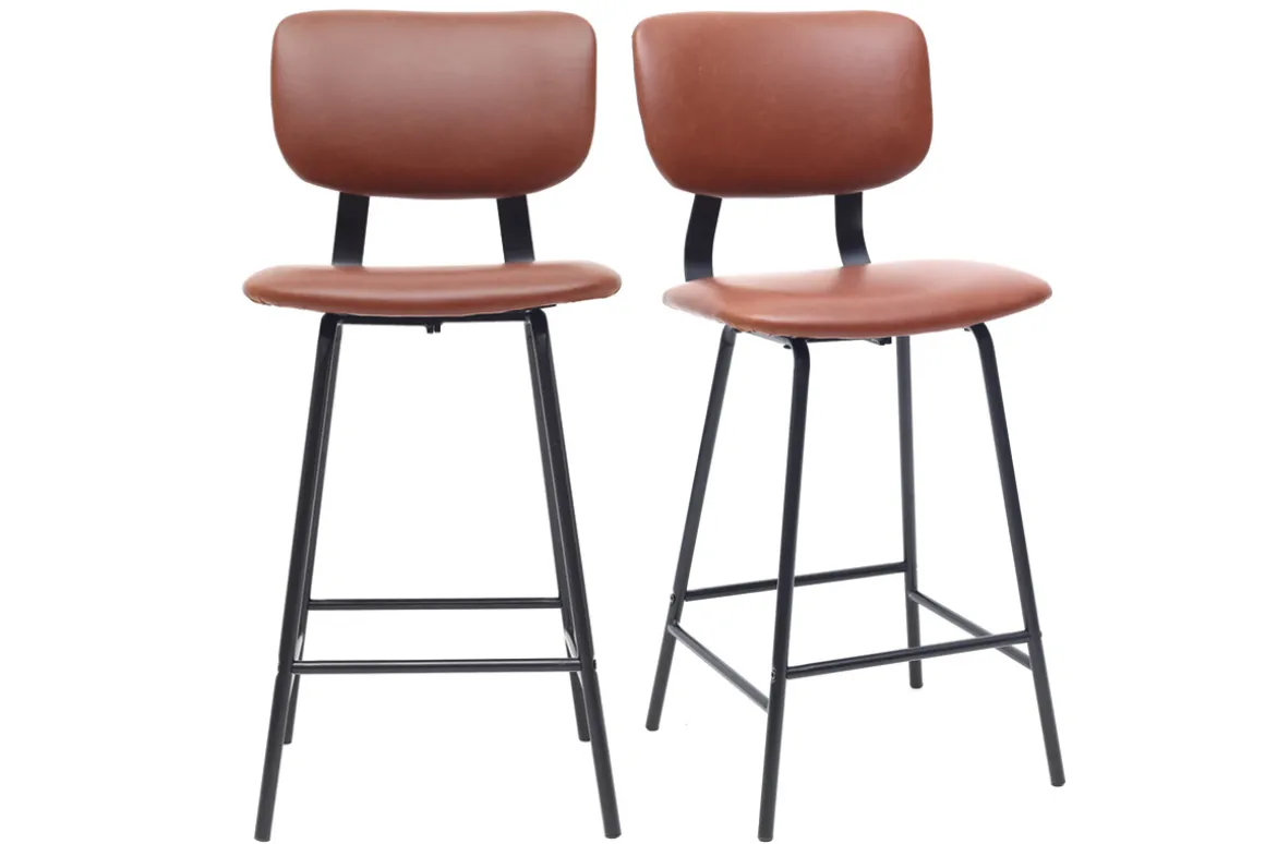 Flash Sale Miliboo Taburetes de bar vintage marrón claro con patas en metal 65cm (lote de 2) LAB