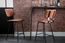 Flash Sale Miliboo Taburetes de bar vintage marrón claro con patas en metal 65cm (lote de 2) LAB
