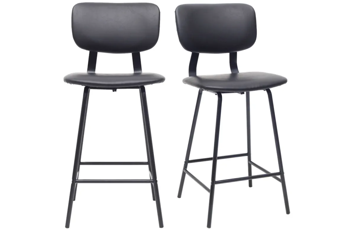 Outlet Miliboo Taburetes de bar vintage negro con patas en metal 65cm (lote de 2) LAB