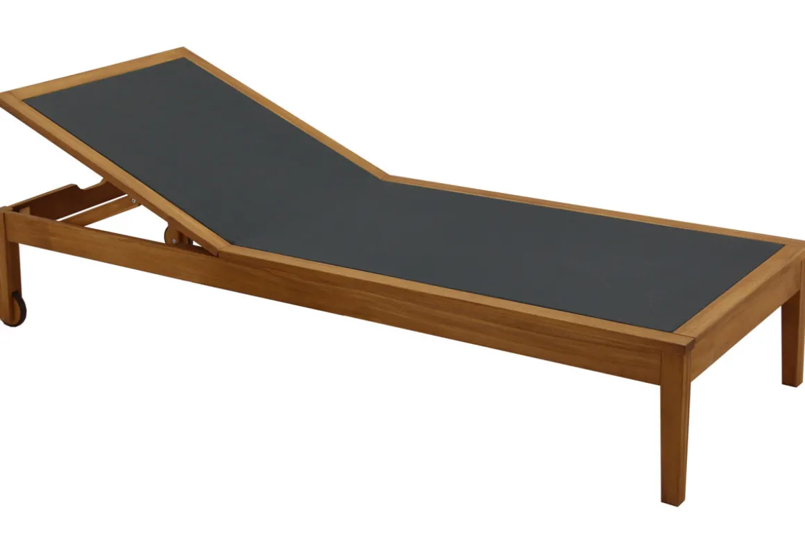 Discount Miliboo Tumbona gris oscuro y madera maciza NAVEEN