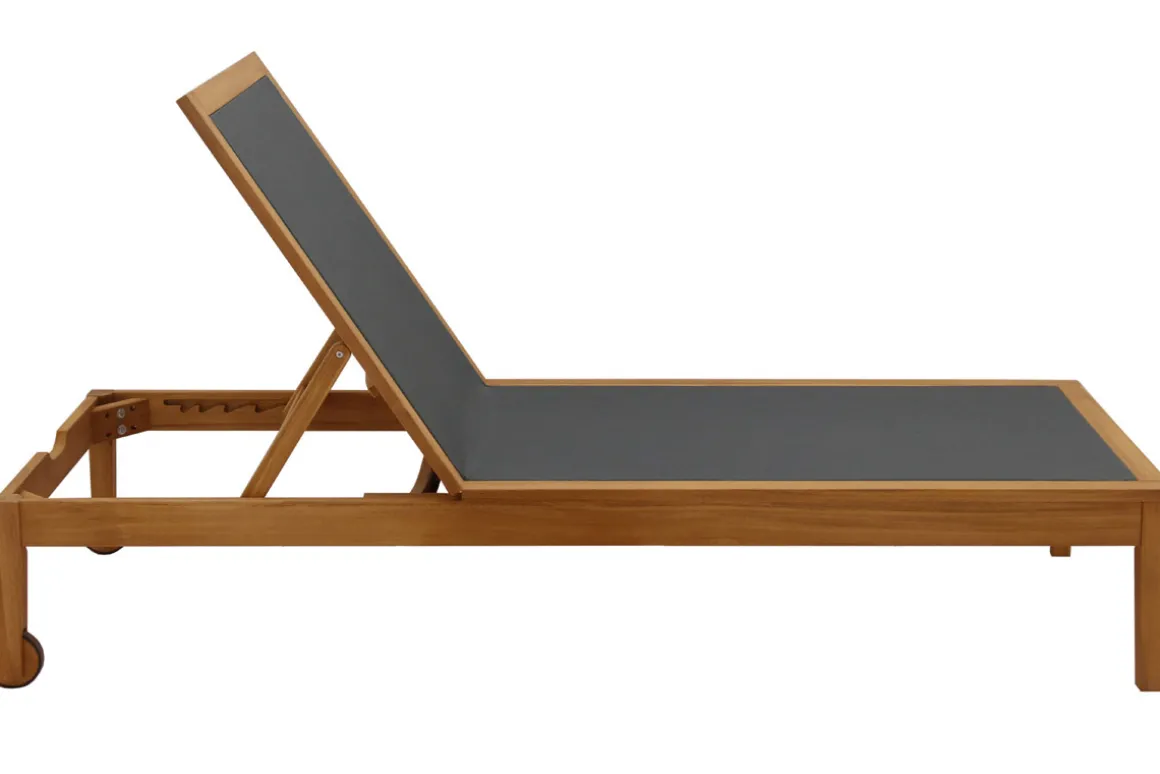 Discount Miliboo Tumbona gris oscuro y madera maciza NAVEEN