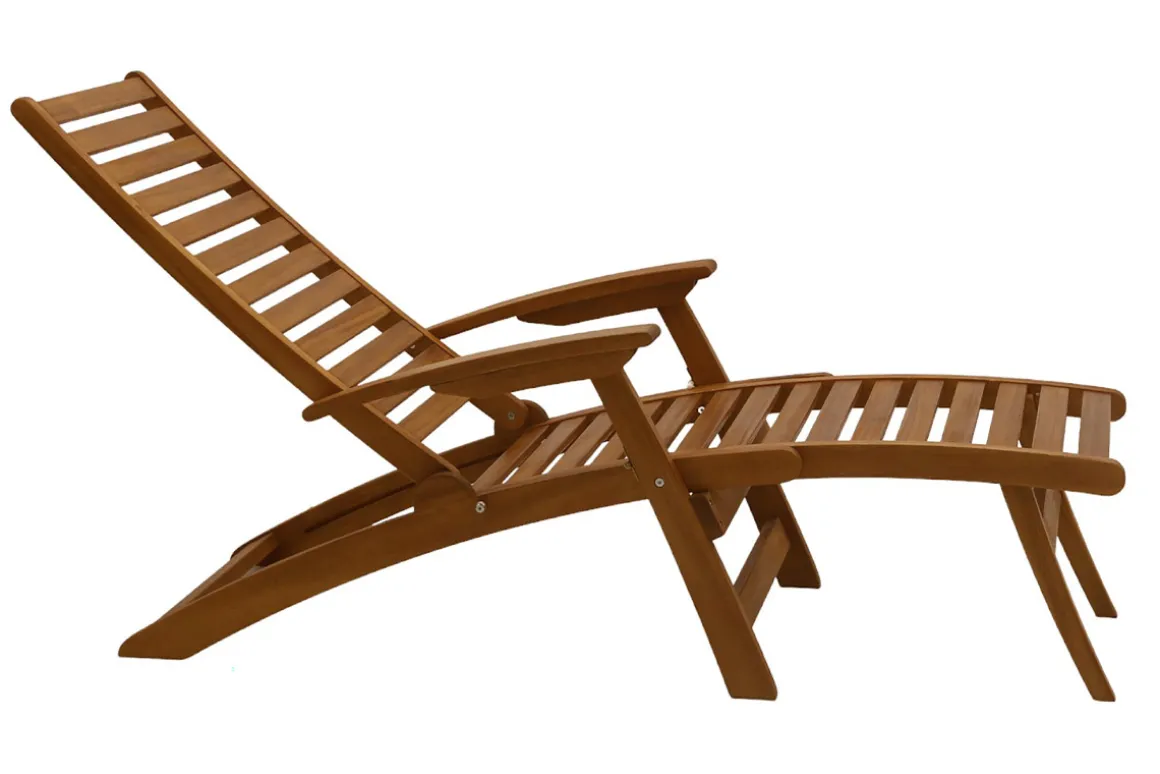 Discount Miliboo Tumbona reclinable con 3 posiciones de madera maciza RIO