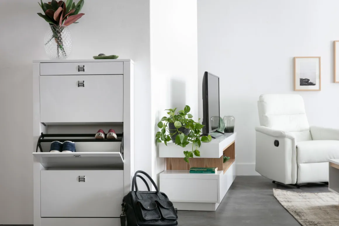 Discount Miliboo Zapatero de diseño lacado blanco DEVA